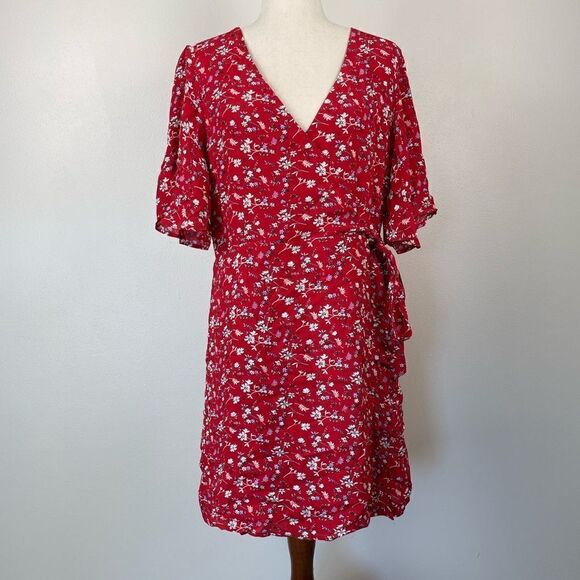 NWT Sanctuary Red Floral V-Neck Midi Dress Size XL - Picture 1 of 9